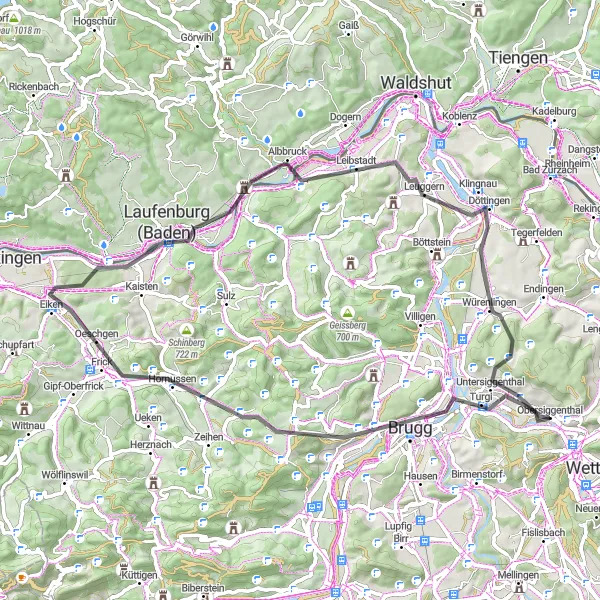 Mapa miniatúra "Cesta cez Bözbergpass a Laufenburg" cyklistická inšpirácia v Nordwestschweiz, Switzerland. Vygenerované cyklistickým plánovačom trás Tarmacs.app