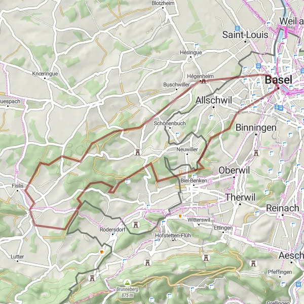 Miniature de la carte de l'inspiration cycliste "Le Tour de la Frontière Franco-Suisse" dans la Nordwestschweiz, Switzerland. Générée par le planificateur d'itinéraire cycliste Tarmacs.app