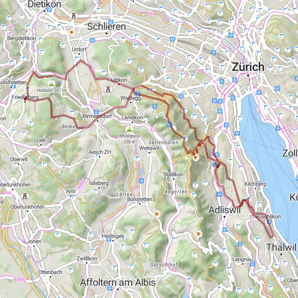 Karten-Miniaturansicht der Radinspiration "Gravel-Abenteuer in der Nähe von Berikon" in Nordwestschweiz, Switzerland. Erstellt vom Tarmacs.app-Routenplaner für Radtouren