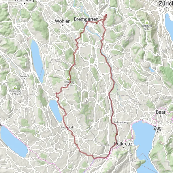 Mapa miniatúra "Berikon - Reussbrücke Loop" cyklistická inšpirácia v Nordwestschweiz, Switzerland. Vygenerované cyklistickým plánovačom trás Tarmacs.app