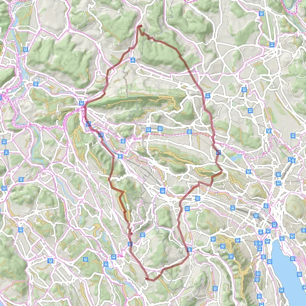 Kartminiatyr av "Berikon till Berikon via Heitersberg och Dielsdorf" cykelinspiration i Nordwestschweiz, Switzerland. Genererad av Tarmacs.app cykelruttplanerare