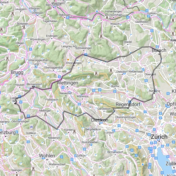 Miniatua del mapa de inspiración ciclista "Ruta de las Colinas y Valles" en Nordwestschweiz, Switzerland. Generado por Tarmacs.app planificador de rutas ciclistas