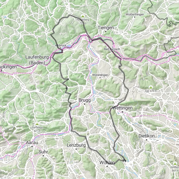 Map miniature of "A Scenic Ride Through Aargau" cycling inspiration in Nordwestschweiz, Switzerland. Generated by Tarmacs.app cycling route planner