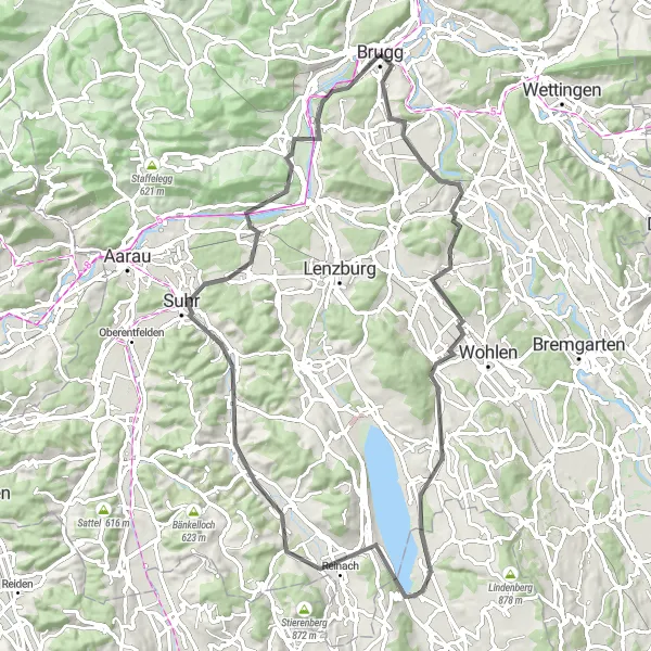 Miniatura della mappa di ispirazione al ciclismo "Pedalata tra Villaggi e Colline" nella regione di Nordwestschweiz, Switzerland. Generata da Tarmacs.app, pianificatore di rotte ciclistiche