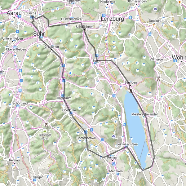 Karttaminiaatyyri "Scenic Road Cycling Loop from Buchs" pyöräilyinspiraatiosta alueella Nordwestschweiz, Switzerland. Luotu Tarmacs.app pyöräilyreittisuunnittelijalla