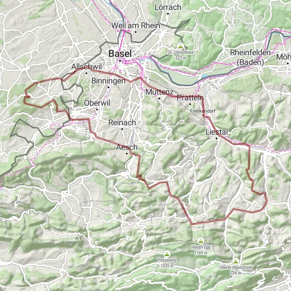 Zemljevid v pomanjšavi "Gravel Route from Diegten to Buechholz" kolesarske inspiracije v Nordwestschweiz, Switzerland. Generirano z načrtovalcem kolesarskih poti Tarmacs.app