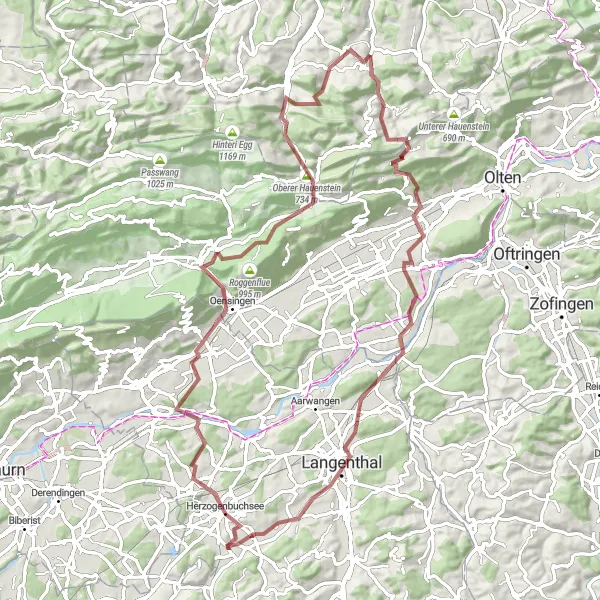 Mapa miniatúra "Gravelová cyklotrasa kolem Diegten" cyklistická inšpirácia v Nordwestschweiz, Switzerland. Vygenerované cyklistickým plánovačom trás Tarmacs.app