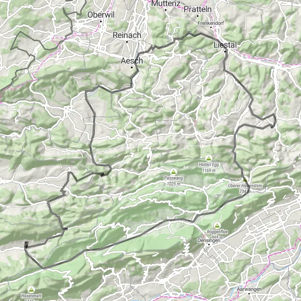 Miniaturekort af cykelinspirationen "Oberdorf-Balsthal-Ruten" i Nordwestschweiz, Switzerland. Genereret af Tarmacs.app cykelruteplanlægger