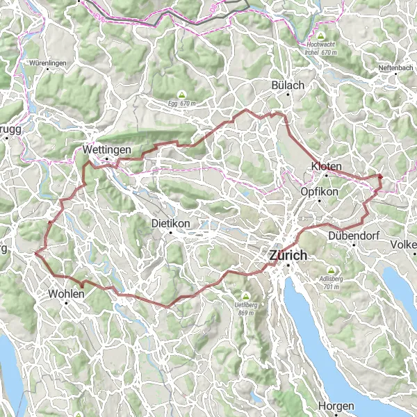 Zemljevid v pomanjšavi "Gravel potovanje v Nordwestschweiz" kolesarske inspiracije v Nordwestschweiz, Switzerland. Generirano z načrtovalcem kolesarskih poti Tarmacs.app