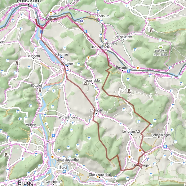 Mapa miniatúra "Gravelová trasa cez Fischerhaus a Bad Zurzach" cyklistická inšpirácia v Nordwestschweiz, Switzerland. Vygenerované cyklistickým plánovačom trás Tarmacs.app