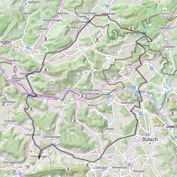 Miniaturekort af cykelinspirationen "Rekingen til Ehrendingen Rundtur" i Nordwestschweiz, Switzerland. Genereret af Tarmacs.app cykelruteplanlægger