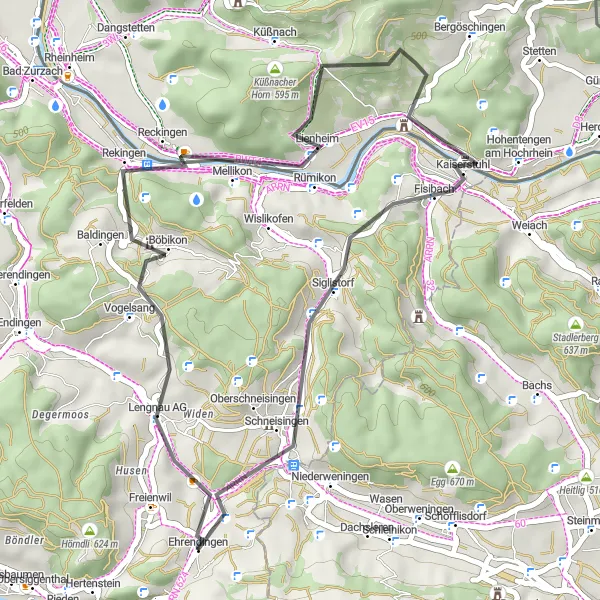 Miniaturní mapa "Cyklotrasa Lengnau AG - Schneisingen" inspirace pro cyklisty v oblasti Nordwestschweiz, Switzerland. Vytvořeno pomocí plánovače tras Tarmacs.app