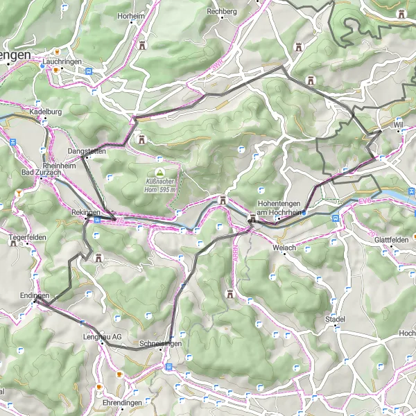 Miniaturní mapa "Trasa Rekingen - Lengnau AG" inspirace pro cyklisty v oblasti Nordwestschweiz, Switzerland. Vytvořeno pomocí plánovače tras Tarmacs.app