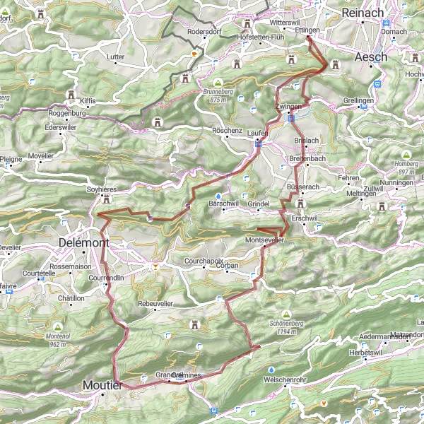 Miniatuurkaart van de fietsinspiratie "Gravelroute Ettingen - Ruine Frohberg" in Nordwestschweiz, Switzerland. Gemaakt door de Tarmacs.app fietsrouteplanner