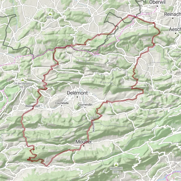 Miniatura della mappa di ispirazione al ciclismo "Avventurosa Esplorazione di Nordovest Enigmatico" nella regione di Nordwestschweiz, Switzerland. Generata da Tarmacs.app, pianificatore di rotte ciclistiche