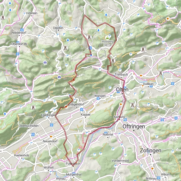 Miniaturekort af cykelinspirationen "Udforsk Geissflue og Läufelfingen på grusvejscykelrute" i Nordwestschweiz, Switzerland. Genereret af Tarmacs.app cykelruteplanlægger