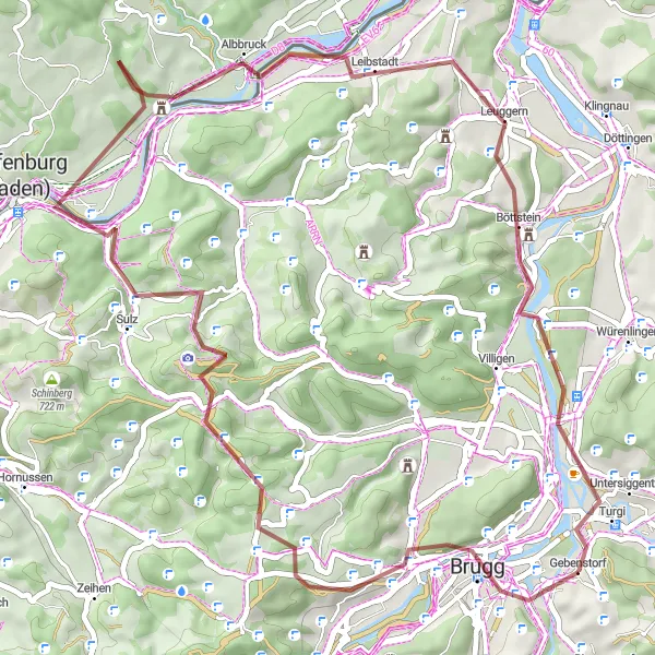 Miniatua del mapa de inspiración ciclista "Ruta alrededor de Gebenstorf por caminos de grava" en Nordwestschweiz, Switzerland. Generado por Tarmacs.app planificador de rutas ciclistas