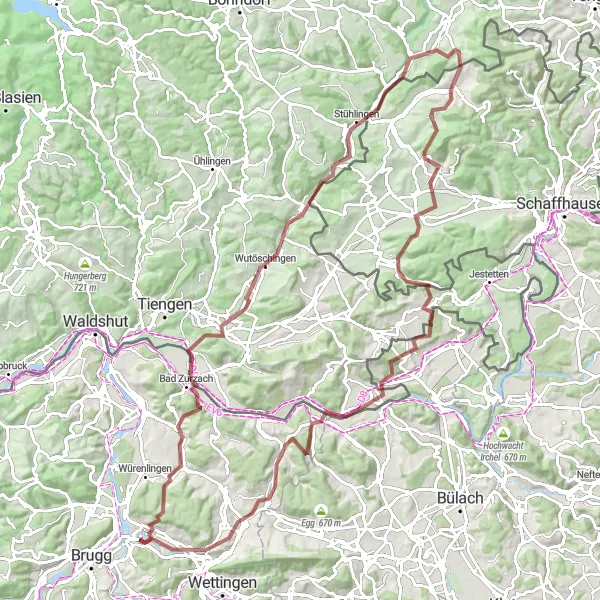 Map miniature of "A Gravel Adventure in the Northwestern Swiss Countryside" cycling inspiration in Nordwestschweiz, Switzerland. Generated by Tarmacs.app cycling route planner