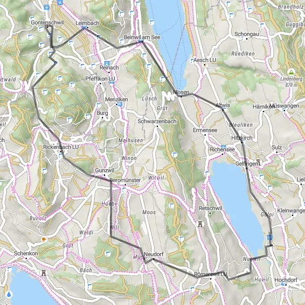 Kartminiatyr av "Landsvägscykling runt Beinwil am See" cykelinspiration i Nordwestschweiz, Switzerland. Genererad av Tarmacs.app cykelruttplanerare