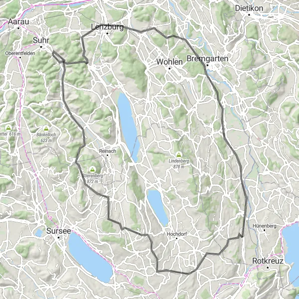 Karten-Miniaturansicht der Radinspiration "Bergige Herausforderung durch Nordwestschweiz" in Nordwestschweiz, Switzerland. Erstellt vom Tarmacs.app-Routenplaner für Radtouren