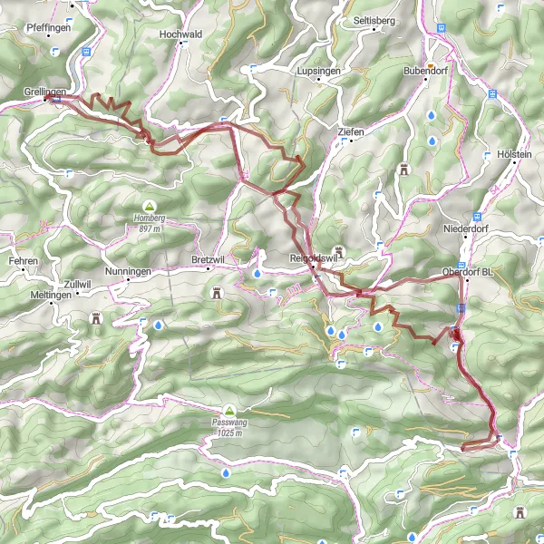 Zemljevid v pomanjšavi "Grelinško Gozdno Kolesarjenje" kolesarske inspiracije v Nordwestschweiz, Switzerland. Generirano z načrtovalcem kolesarskih poti Tarmacs.app