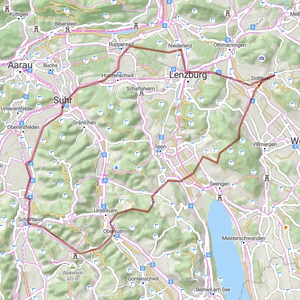 Mapa miniatúra "Gravel Route around Hägglingen" cyklistická inšpirácia v Nordwestschweiz, Switzerland. Vygenerované cyklistickým plánovačom trás Tarmacs.app