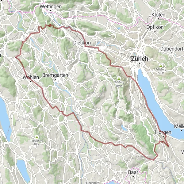 Mapa miniatúra "Gravel Cycling Adventure to Villa Seerose" cyklistická inšpirácia v Nordwestschweiz, Switzerland. Vygenerované cyklistickým plánovačom trás Tarmacs.app