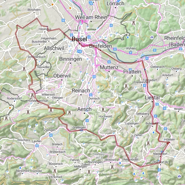 Mapa miniatúra "Gravel trasa z Hölsteinu" cyklistická inšpirácia v Nordwestschweiz, Switzerland. Vygenerované cyklistickým plánovačom trás Tarmacs.app