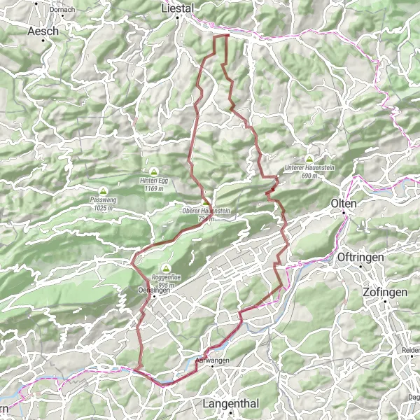 Mapa miniatúra "Gravel cyklotúra cez Wolfwil a Balsthal" cyklistická inšpirácia v Nordwestschweiz, Switzerland. Vygenerované cyklistickým plánovačom trás Tarmacs.app