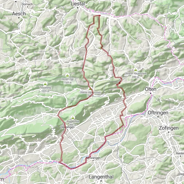 Miniaturekort af cykelinspirationen "Eventyrlige grusstier" i Nordwestschweiz, Switzerland. Genereret af Tarmacs.app cykelruteplanlægger