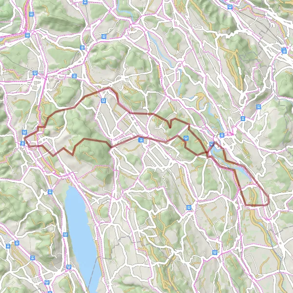 Miniatua del mapa de inspiración ciclista "Ruta de Grava en los Alrededores de Jonen" en Nordwestschweiz, Switzerland. Generado por Tarmacs.app planificador de rutas ciclistas
