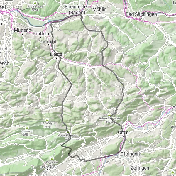 Map miniature of "Riverside Adventure" cycling inspiration in Nordwestschweiz, Switzerland. Generated by Tarmacs.app cycling route planner