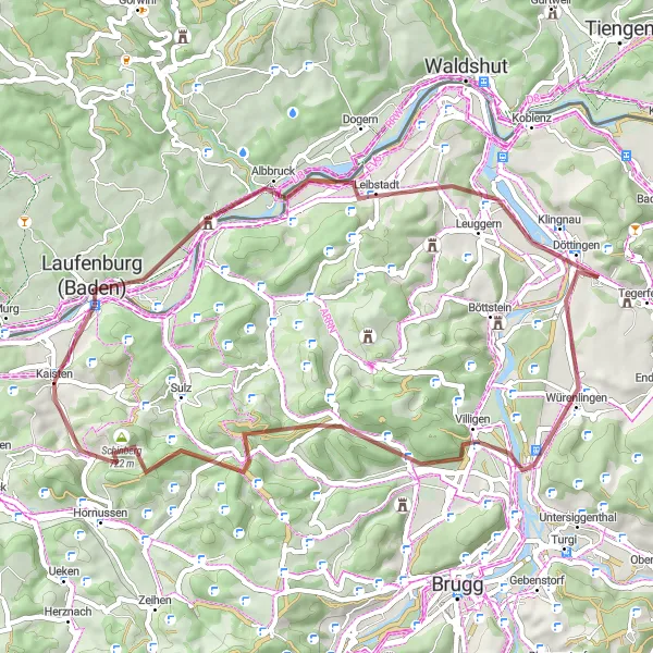 Miniatura della mappa di ispirazione al ciclismo "Esplorando Klingnau e Remigen" nella regione di Nordwestschweiz, Switzerland. Generata da Tarmacs.app, pianificatore di rotte ciclistiche