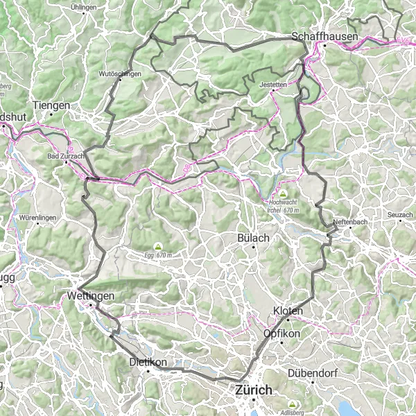 Zemljevid v pomanjšavi "Kolesarska pot ob reki Renu" kolesarske inspiracije v Nordwestschweiz, Switzerland. Generirano z načrtovalcem kolesarskih poti Tarmacs.app