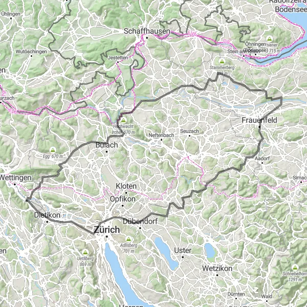 Miniature de la carte de l'inspiration cycliste "Boucle panoramique du Haut-Irchel" dans la Nordwestschweiz, Switzerland. Générée par le planificateur d'itinéraire cycliste Tarmacs.app