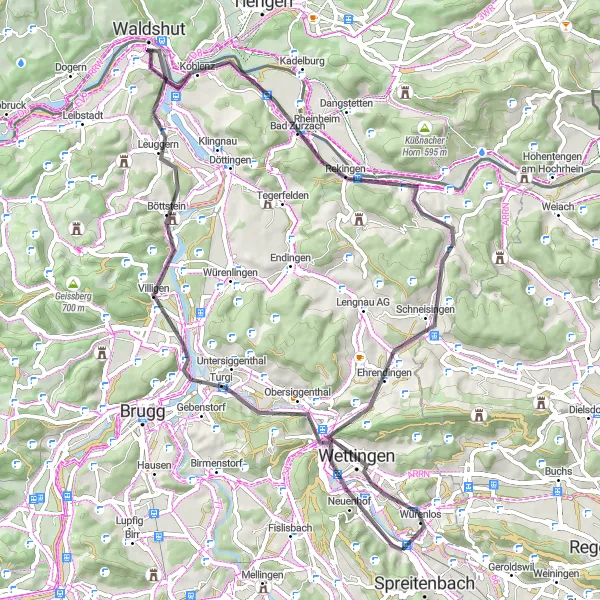 Map miniature of "Climbing Adventures and Cultural Delights" cycling inspiration in Nordwestschweiz, Switzerland. Generated by Tarmacs.app cycling route planner