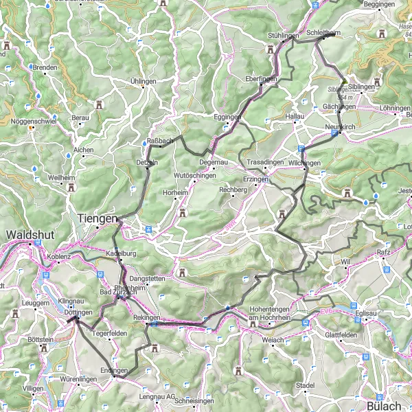 Miniaturní mapa "Náročná cesta kolem Klingnau" inspirace pro cyklisty v oblasti Nordwestschweiz, Switzerland. Vytvořeno pomocí plánovače tras Tarmacs.app