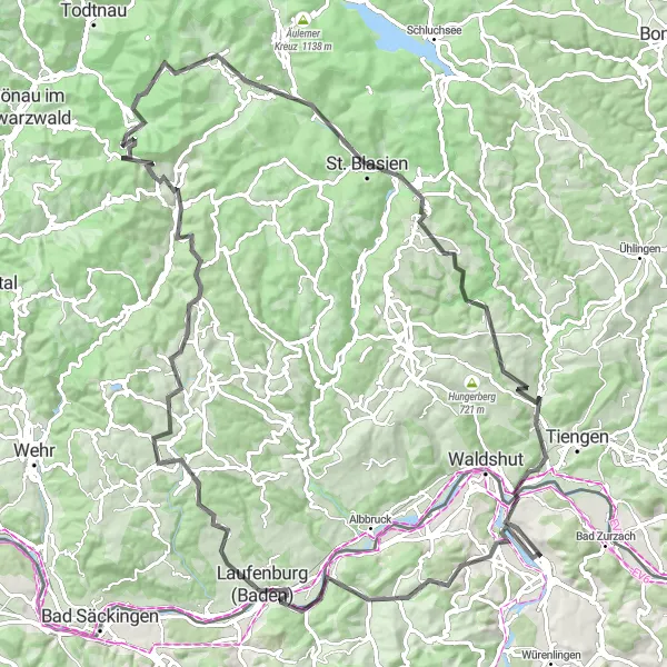 Miniatura della mappa di ispirazione al ciclismo "Avventura epica su due ruote da Klingnau a Koblenz" nella regione di Nordwestschweiz, Switzerland. Generata da Tarmacs.app, pianificatore di rotte ciclistiche