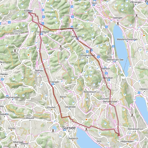 Kartminiatyr av "Grusvägen till Staffelbach" cykelinspiration i Nordwestschweiz, Switzerland. Genererad av Tarmacs.app cykelruttplanerare
