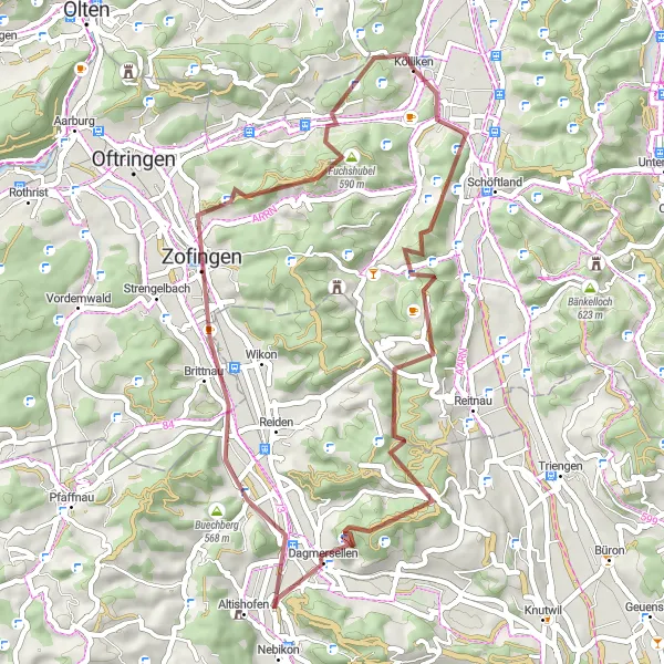 Miniature de la carte de l'inspiration cycliste "La Boucle du Paysage Rural en Nordwestschweiz" dans la Nordwestschweiz, Switzerland. Générée par le planificateur d'itinéraire cycliste Tarmacs.app