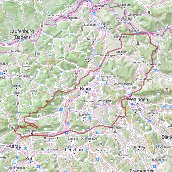 Miniaturní mapa "Gravelová trasa Staffelegg - Biberstein" inspirace pro cyklisty v oblasti Nordwestschweiz, Switzerland. Vytvořeno pomocí plánovače tras Tarmacs.app