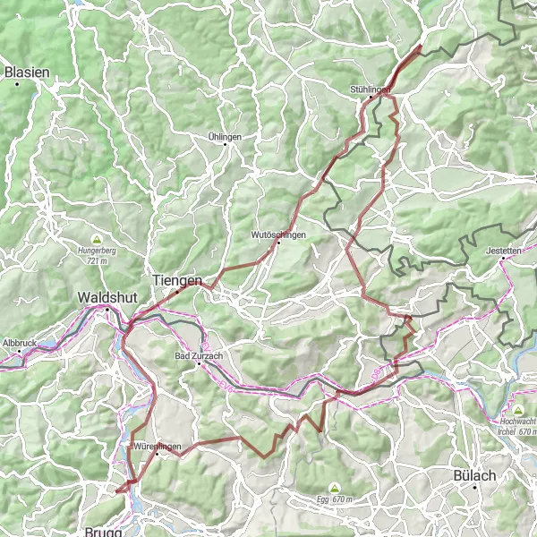 Kartminiatyr av "Hohenlupfen och Hochrhein Loop" cykelinspiration i Nordwestschweiz, Switzerland. Genererad av Tarmacs.app cykelruttplanerare