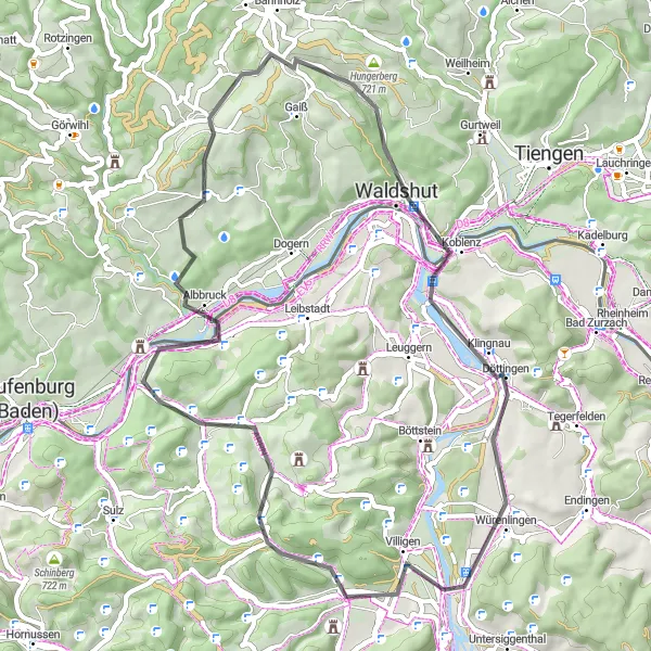 Zemljevid v pomanjšavi "Raznolika road kolesarska avantura v Nordwestschweiz" kolesarske inspiracije v Nordwestschweiz, Switzerland. Generirano z načrtovalcem kolesarskih poti Tarmacs.app
