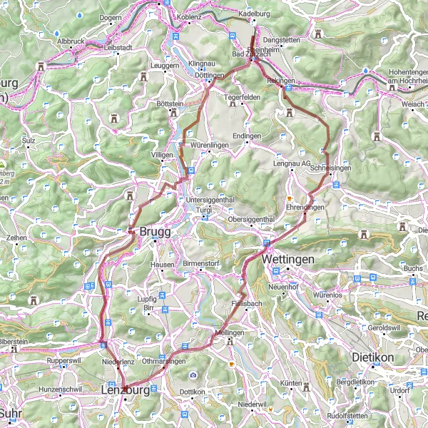 Zemljevid v pomanjšavi "Umetniška pot do Fischerhausa" kolesarske inspiracije v Nordwestschweiz, Switzerland. Generirano z načrtovalcem kolesarskih poti Tarmacs.app