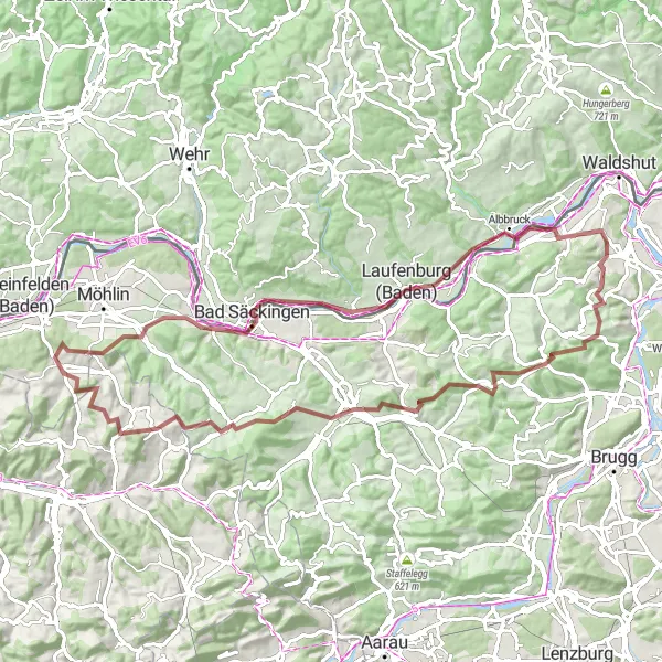 Miniatua del mapa de inspiración ciclista "Ruta de grava cerca de Magden" en Nordwestschweiz, Switzerland. Generado por Tarmacs.app planificador de rutas ciclistas