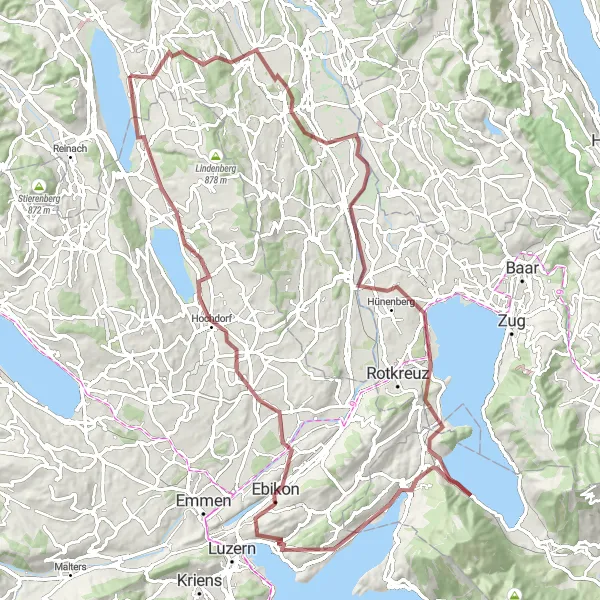 Map miniature of "Fahrwangen to Aesch LU Gravel Adventure" cycling inspiration in Nordwestschweiz, Switzerland. Generated by Tarmacs.app cycling route planner