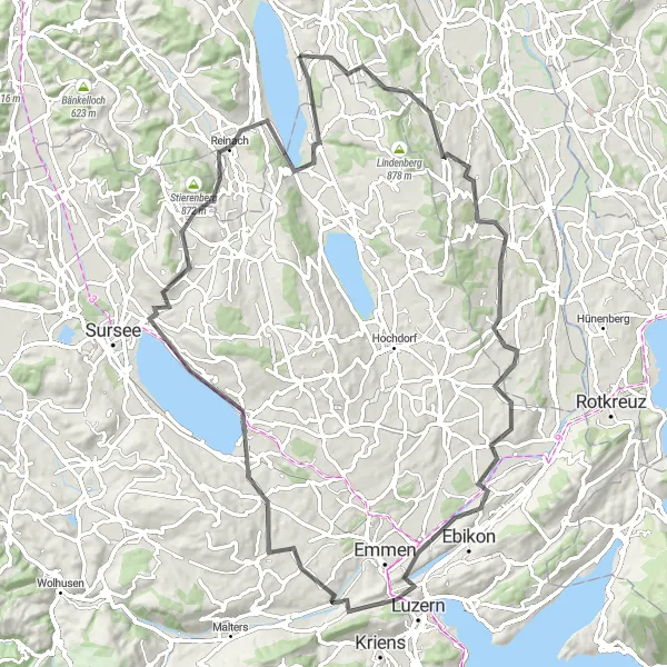 Miniaturní mapa "Kolem jezera Sempach" inspirace pro cyklisty v oblasti Nordwestschweiz, Switzerland. Vytvořeno pomocí plánovače tras Tarmacs.app