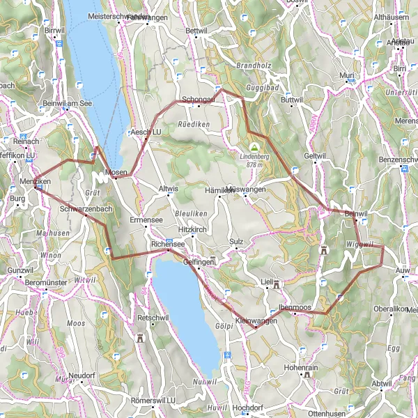 Miniatura della mappa di ispirazione al ciclismo "Esplorazione dei villaggi tradizionali" nella regione di Nordwestschweiz, Switzerland. Generata da Tarmacs.app, pianificatore di rotte ciclistiche