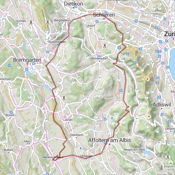 Miniatuurkaart van de fietsinspiratie "Gravelavontuur rond Merenschwand" in Nordwestschweiz, Switzerland. Gemaakt door de Tarmacs.app fietsrouteplanner