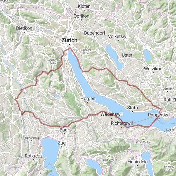 Map miniature of "The Gravel Loop Challenge" cycling inspiration in Nordwestschweiz, Switzerland. Generated by Tarmacs.app cycling route planner